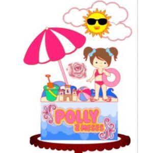 Topo de Bolo Camadas - Pool Party/praia - Artes Studio 1701