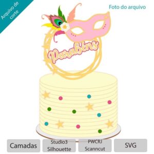 ARQUIVO Topo de bolo carnaval, máscara carnaval +1 tema