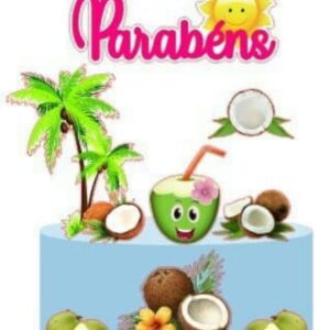 Topo de Bolo Coqueiro e Cocos + 4 Arquivos a Sua Escolha