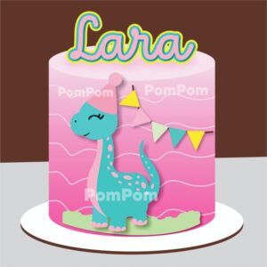 Topo de Bolo Dino Rosa Arquivo de Corte