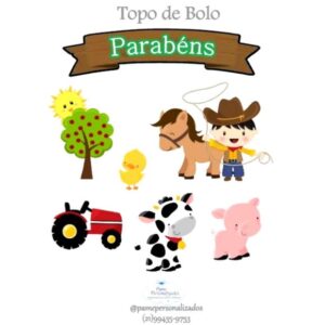 Topo de Bolo Fazendinha com Nome - Arquivo Digital