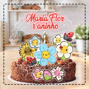 TOPO DE BOLO FLORES KAWAII- ARQUIVO DIGITAL