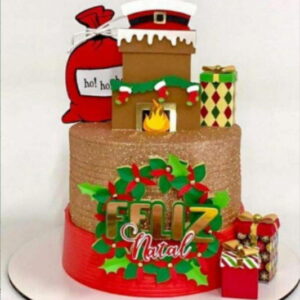 Topo de Bolo Lareira de Natal + 4 Arquivos a Sua Escolha