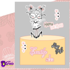 Topo de Bolo Menina 02 - Arquivo de Corte Studio/PDF