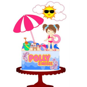 Topo de Bolo Menina na Praia + 4 Arquivos a Sua Escolha