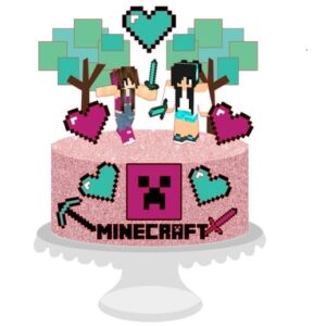 Topo de Bolo Minecraft Menina + 4 Arquivos a Sua Escolha