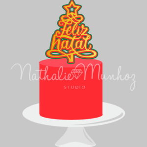 Topo de Bolo - Natal - Feliz Natal Árvore - Arquivo de Corte