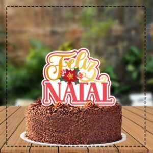 Topo de Bolo Feliz Natal Flor - 5255 Arquivo Digital