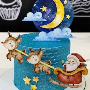 Bolo de Natal Papai Noel no Trenó Aquarela Arquivo de Cor #9