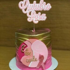 Topo de Bolo Outubro Rosa + 4 Arquivos a Sua Escolha