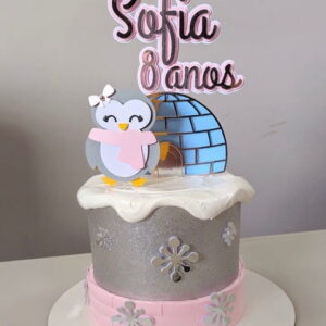 Topo de Bolo Pinguim Prata - Arquivo de Corte