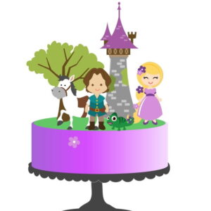 Topo de Bolo Rapunzel em Desenho + 4 Arquivos a Sua Escolha