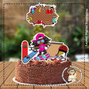 Topo de Bolo Skate Menina Morena Ref 4823 Arquivo Digital