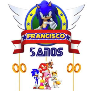 Topo de Bolo Sonic com Nome e Idade - Arquivo Digital