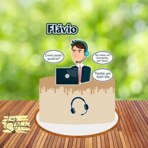 Topo de Bolo Telemarketing - Arquivo de Corte Studio/PDF