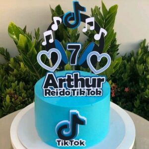 Topo de Bolo Tik Tok Azul+ 4 Arquivos a Sua Escolha