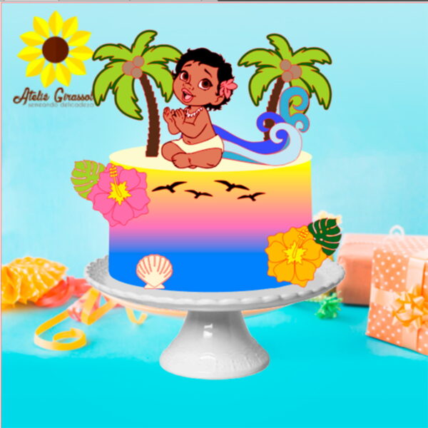 Arquivo Topo de Bolo Moana Baby em Camadas Ganhe +3 Produtos