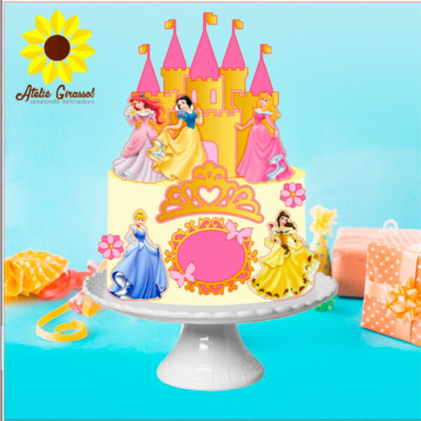 Arquivo Topo de Bolo Princesas Disney Castelo Ganhe +3 Produ