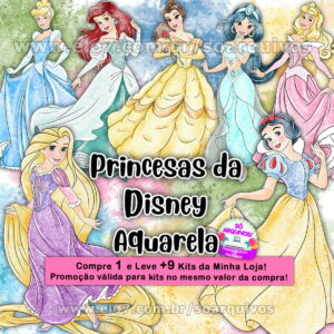 Kit Digital Princesas da Disney Aquarela 1