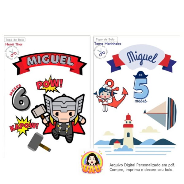 Topo de Bolo Personalizados - Thor ou Marinheiro em pdf