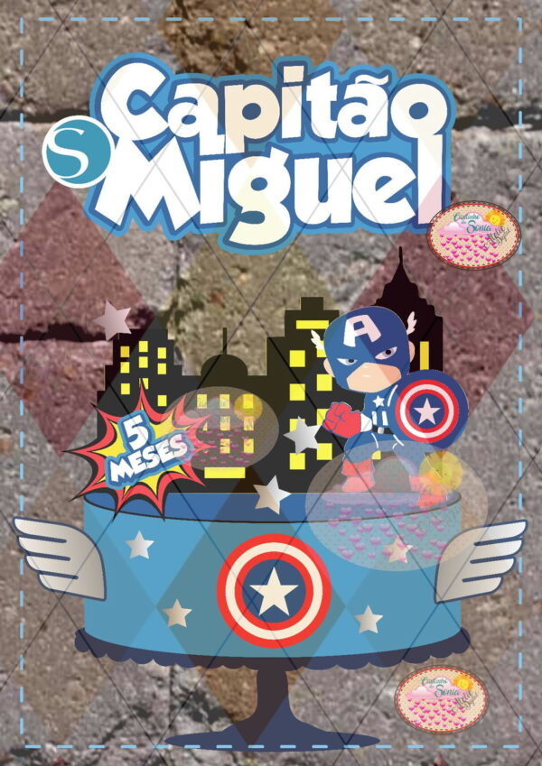 2153 - Arquivo TOPO DE BOLO CAPITAO AMERICA CUTE - STUDIO