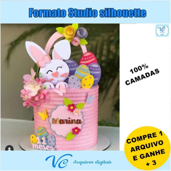 220- ARQUIVO DE CORTE TOPO DE BOLO COELHINHA DA PÁSCOA ROSA