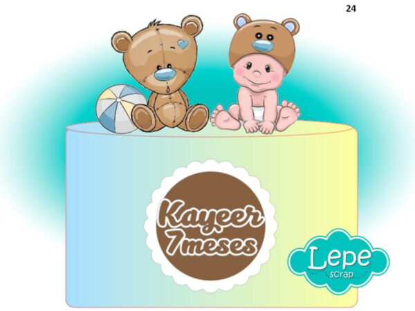 M24 Topo de bolo Ursinho e Bebê - mesversário