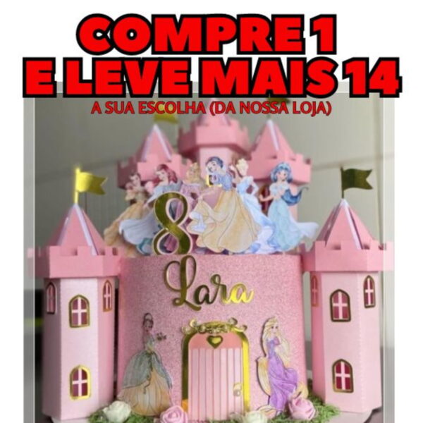 #2901 Arquivo de Corte Topo de Bolo Princesas Castelo - Imagem 2