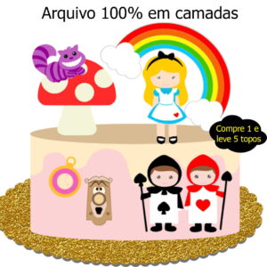 325- Arquivo topo de bolo Alice no país das maravilhas