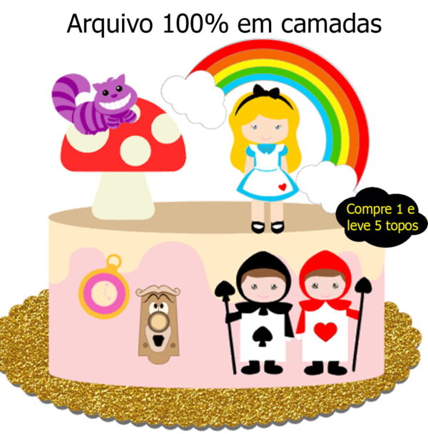325- Arquivo topo de bolo Alice no país das maravilhas