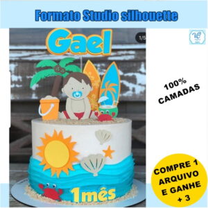 329- Arquivo de corte Topo de Bolo Surf Bebe Praia