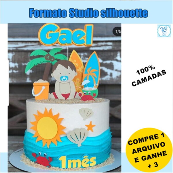329- Arquivo de corte Topo de Bolo Surf Bebe Praia