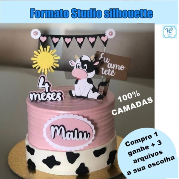 348- Arquivo de corte Topo de bolo Vaquinha Camadas