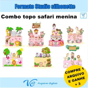 361- Arquivo de corte Combo Topo de bolo Safari Rosa