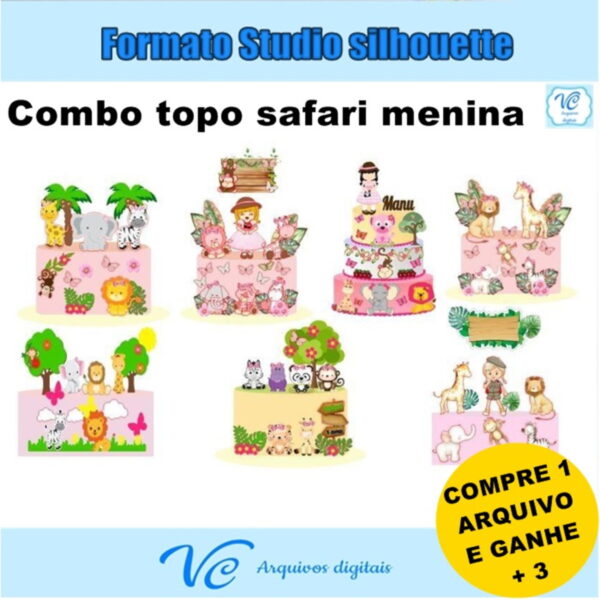 361- Arquivo de corte Combo Topo de bolo Safari Rosa