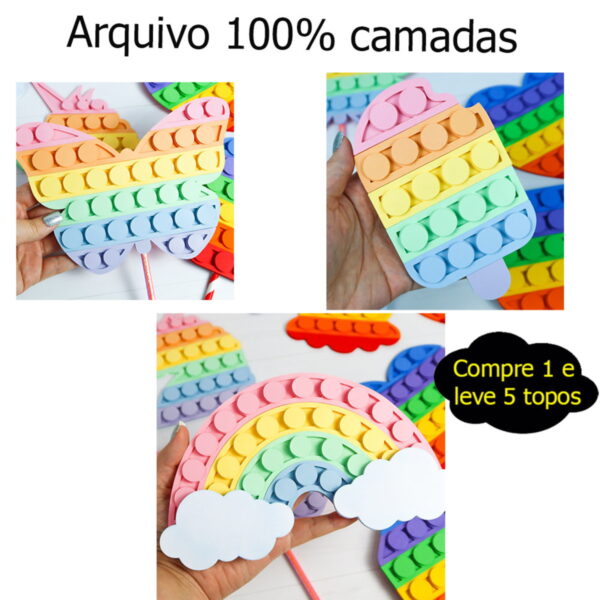 384- Arquivo topo de bolo Pop It Fidget Toy em camadas