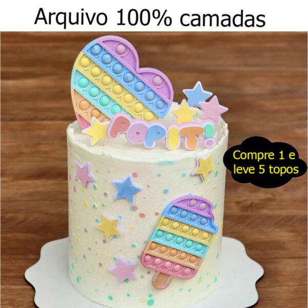 390- Arquivo topo de bolo Pop It Fidget Toy em camadas