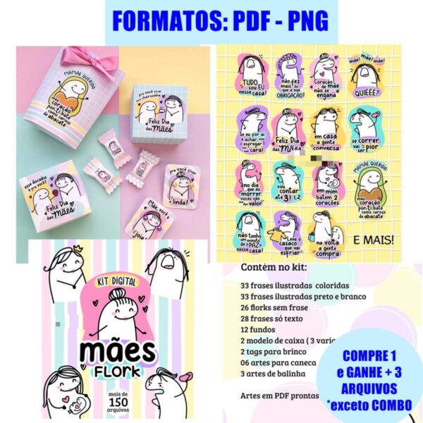 393- Kit Digital Flork Dia das Mães Bento CAKE- COMBO