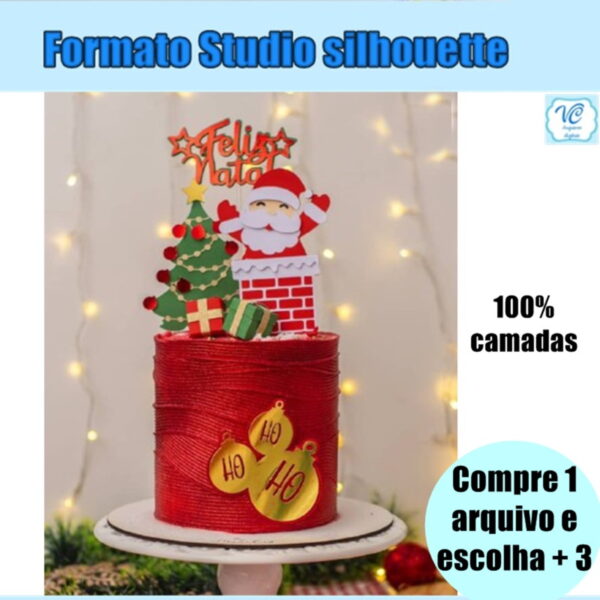 394 - Arquivo de Corte Topo de Bolo de Papai Noel Chaminé