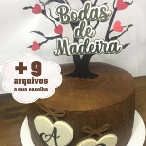 40- Arquivo Silhouette - Digital Topo Bolo Bodas Madeira + 9