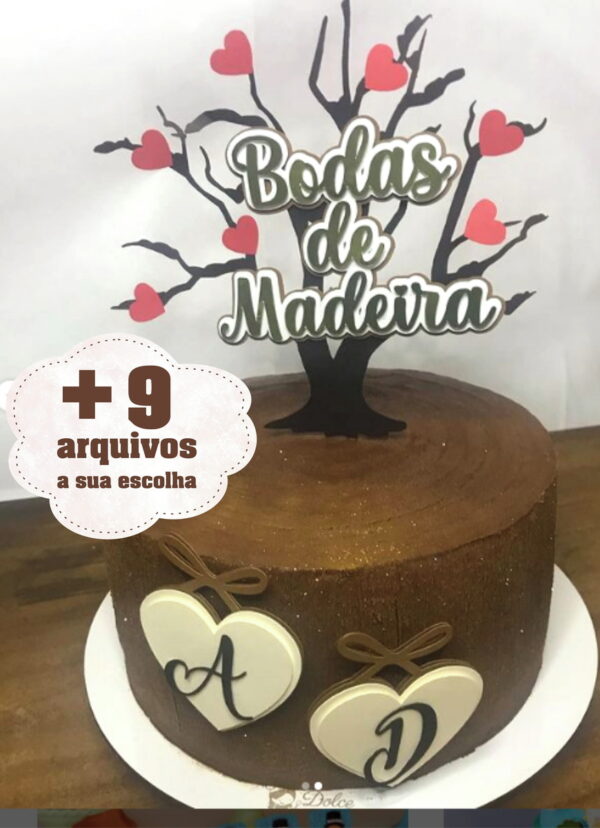 40- Arquivo Silhouette - Digital Topo Bolo Bodas Madeira + 9