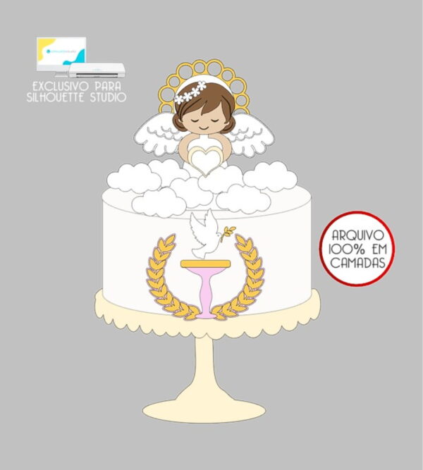 47 - Arquivo Topo de Bolo Batizado Anjinha Menina