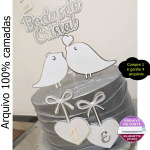 484- Arquivo de corte - Topo de bolo bodas de Cristal