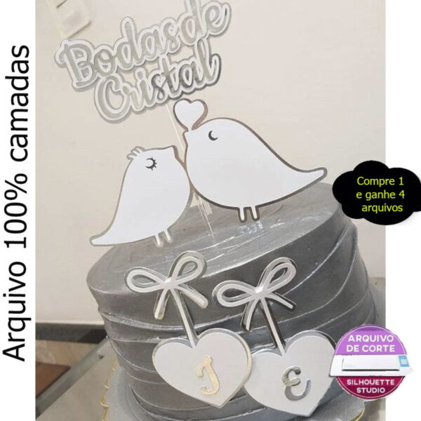 484- Arquivo de corte - Topo de bolo bodas de Cristal