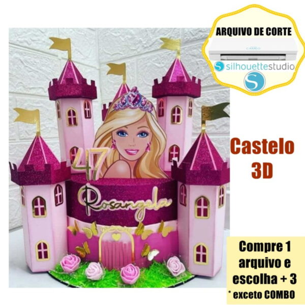 56- Arquivo de Corte Topo de Bolo Barbie Princesa Castelo 3d