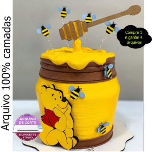 564 - Arquivo de corte -topo de bolo ursinho pooh em camadas