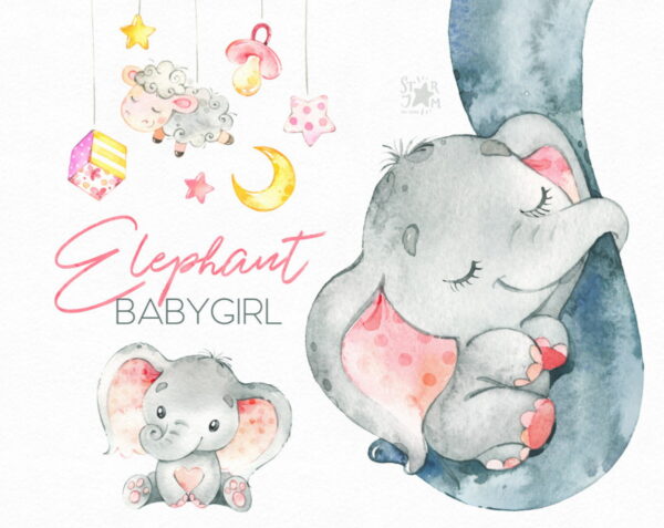 6 Kits Digitais Elefantinhos Aquarela - Image 2