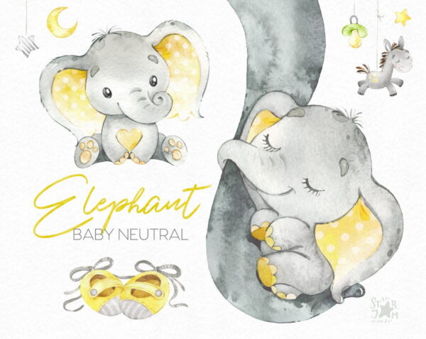 6 Kits Digitais Elefantinhos Aquarela - Image 3