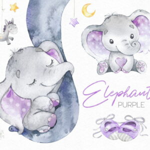 6 Kits Digitais Elefantinhos Aquarela
