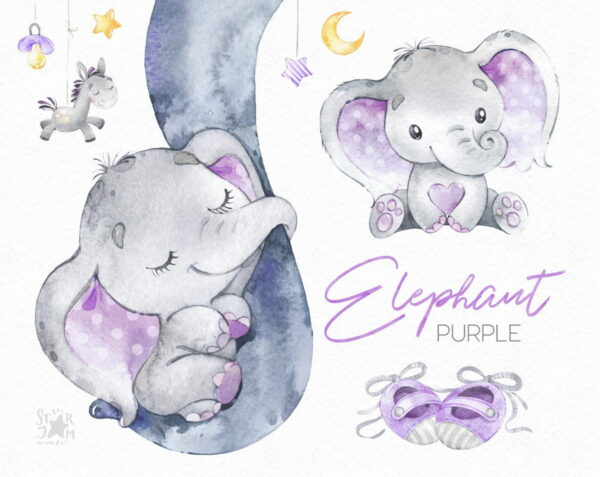 6 Kits Digitais Elefantinhos Aquarela